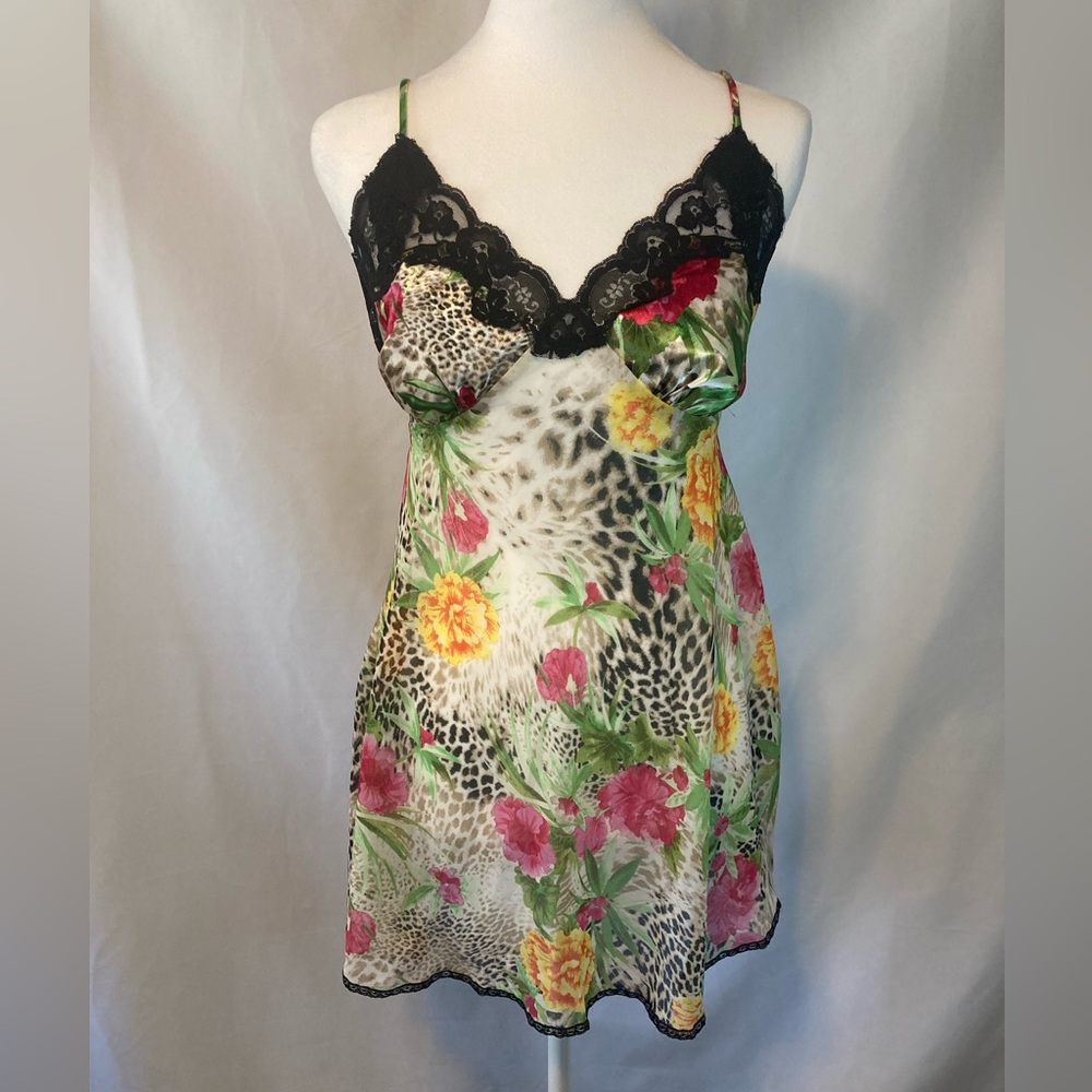 Floral Cheetah Lace Nightie Adjustable Straps Medium